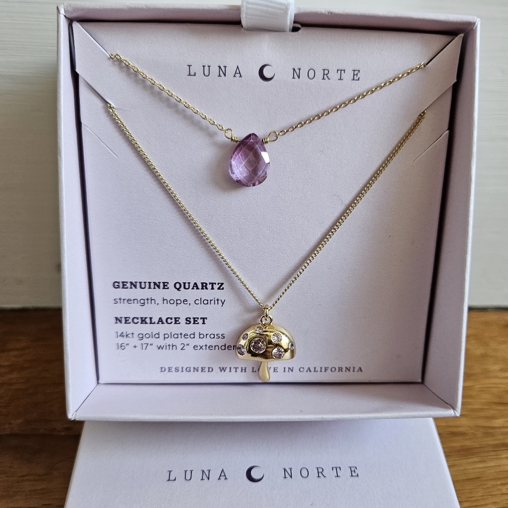Luna Norte Genuine Quartz 14kt gold Plated Brass Necklace